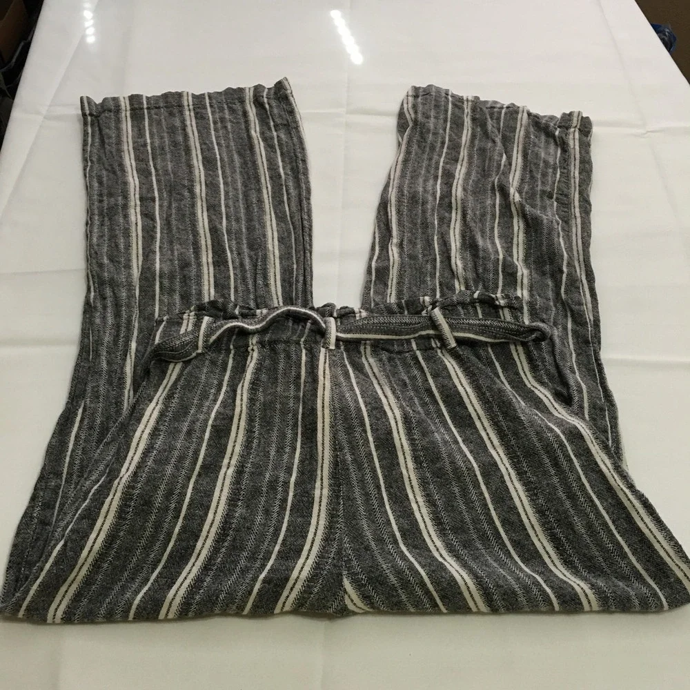 Banana Republic Wide Leg Pants Women 6 Black White Striped Linen Blend Belted